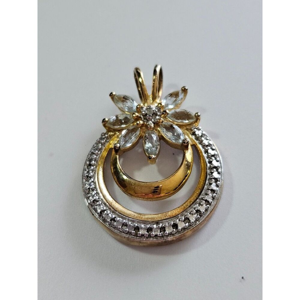 Ross Simons gold plated blue topaz and diamond pendant